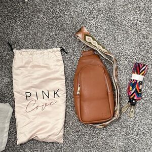 Pink Clove Tan Crossbody Bag with Patterned Strap